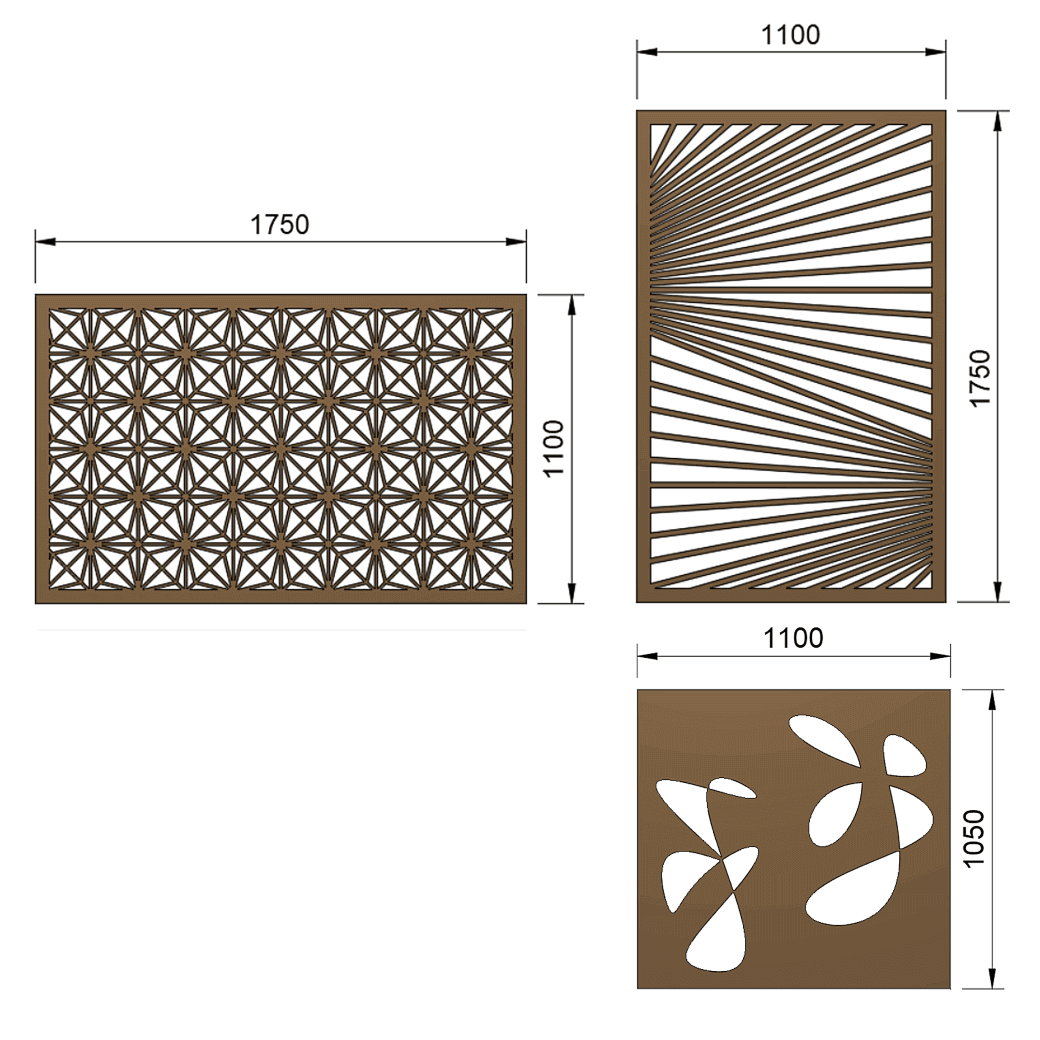 Dimensions screens horizontally and vertically for pergola, privacy screen, fence, trellis or wall-art.